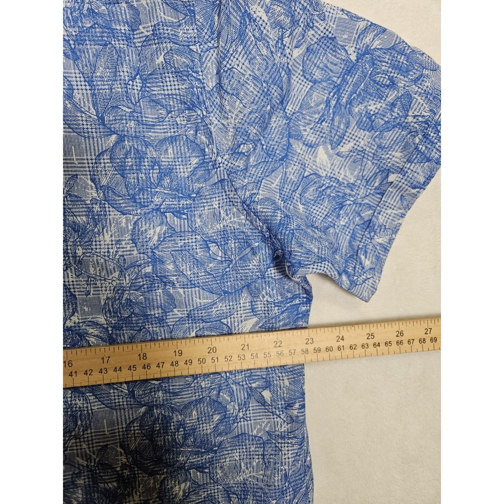 ROBERT GRAHAM‎ Men's Abstract Floral Plaid Linen Large Blue Short Sleeve Shirt - Picture 7 of 8